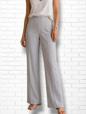 Sarah Pacini Silver Grey High Rise Wide Leg Linen Blend Trouser Pants Size 4-6